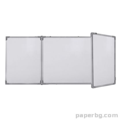 Бяла дъска, 120 x 360 (90 + 180 + 90) cm, тройна, магнитна, с алуминиева рамка