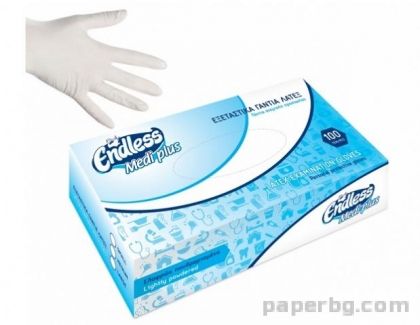 Ръкавици бели, латексови с пудра M - 100 бр.  комплекта в картонена кутия