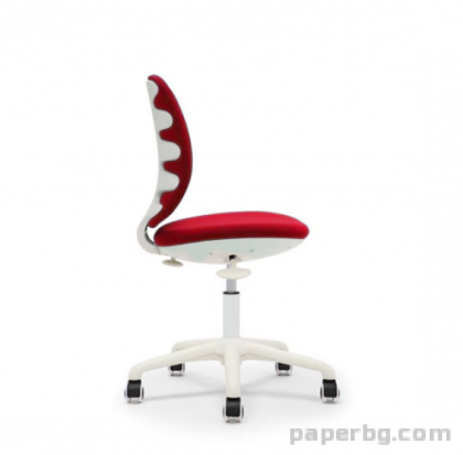 Детски стол Lucky White, дамаска, червена седалка, червена облегалка