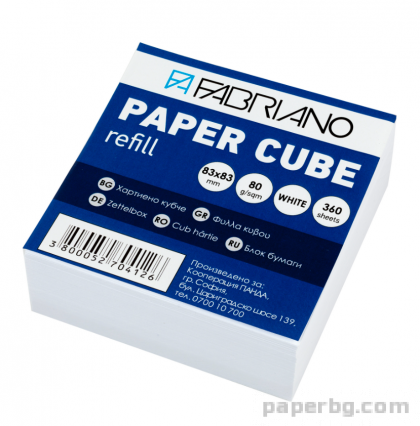 Хартиено кубче, 83 x 83 mm, 80 g/m2, офсет, бяло, 360 листа, Fabriano 