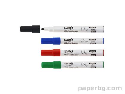 Маркер за бяла дъска объл 4.5 мм, черен, син, зелен, червен - Spree