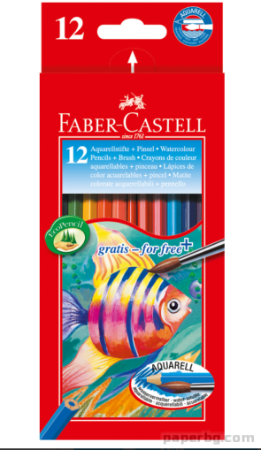 Faber-Castell Цветни моливи, 12 цвята, с включена четка